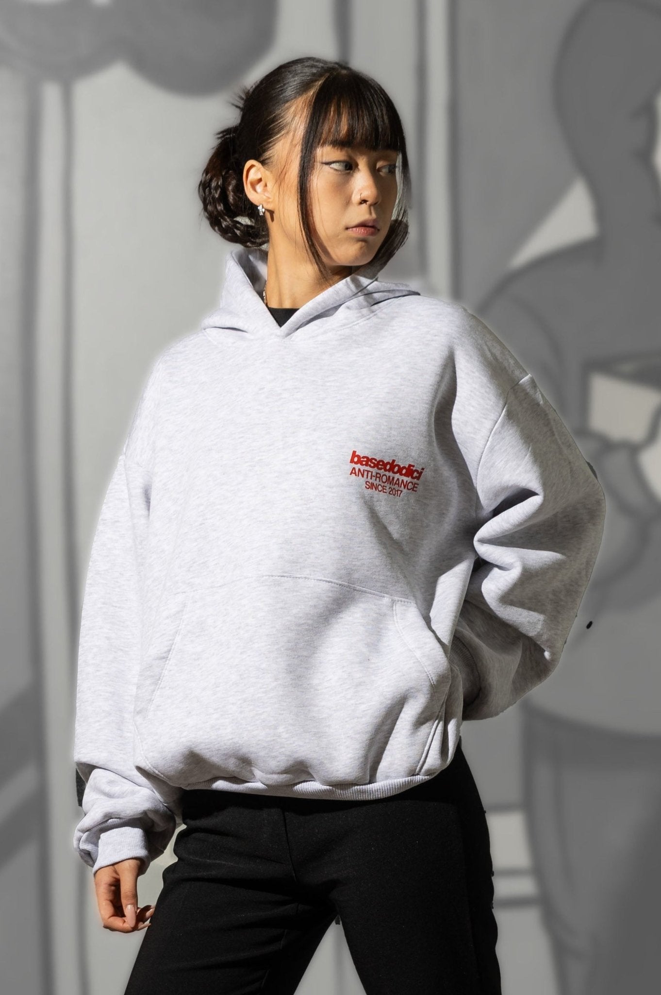 Hoodie "KILLED ROMANCE" AshGrey/Red - BASEDODICI®