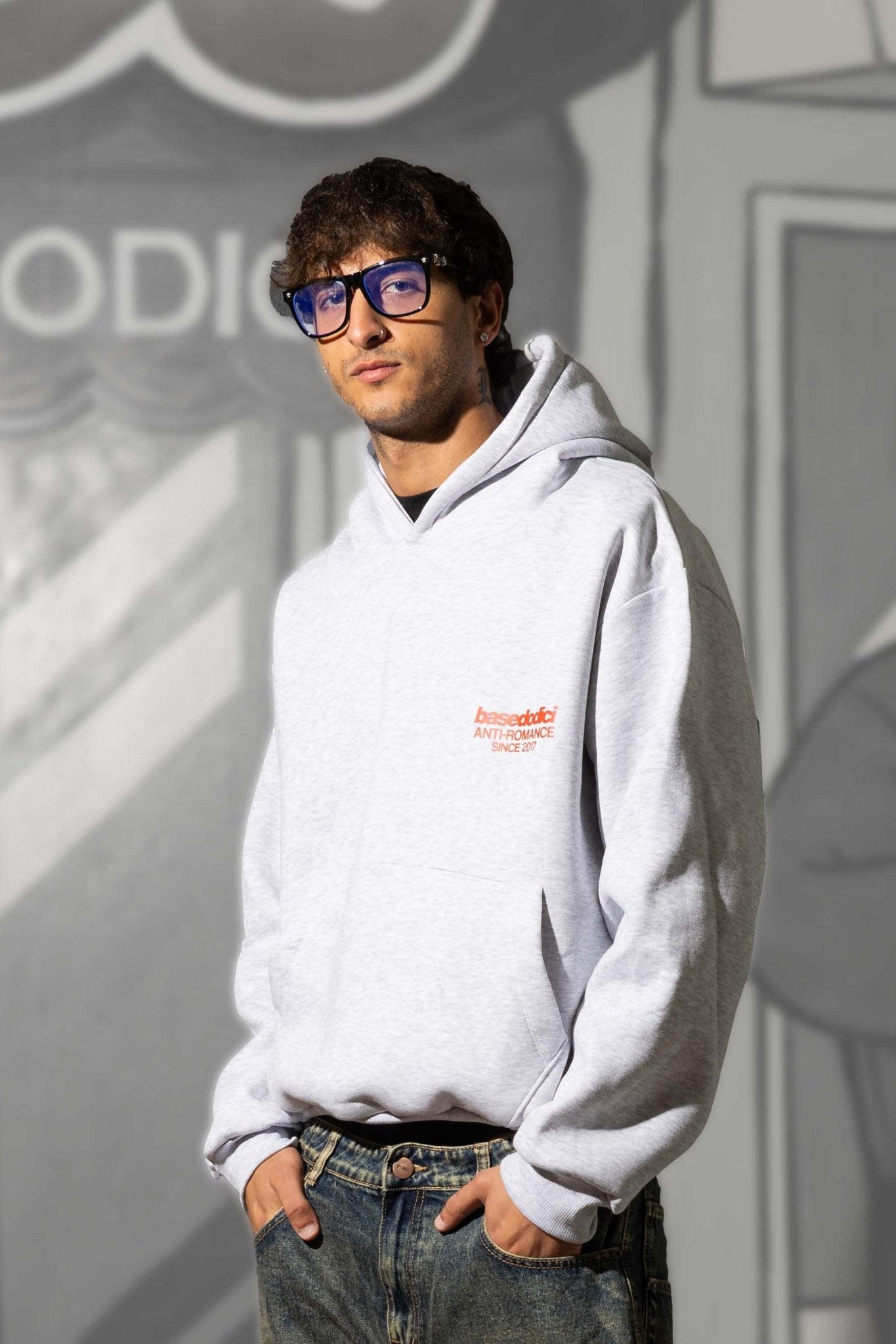 Hoodie "KILLED ROMANCE" AshGrey/Red - BASEDODICI®