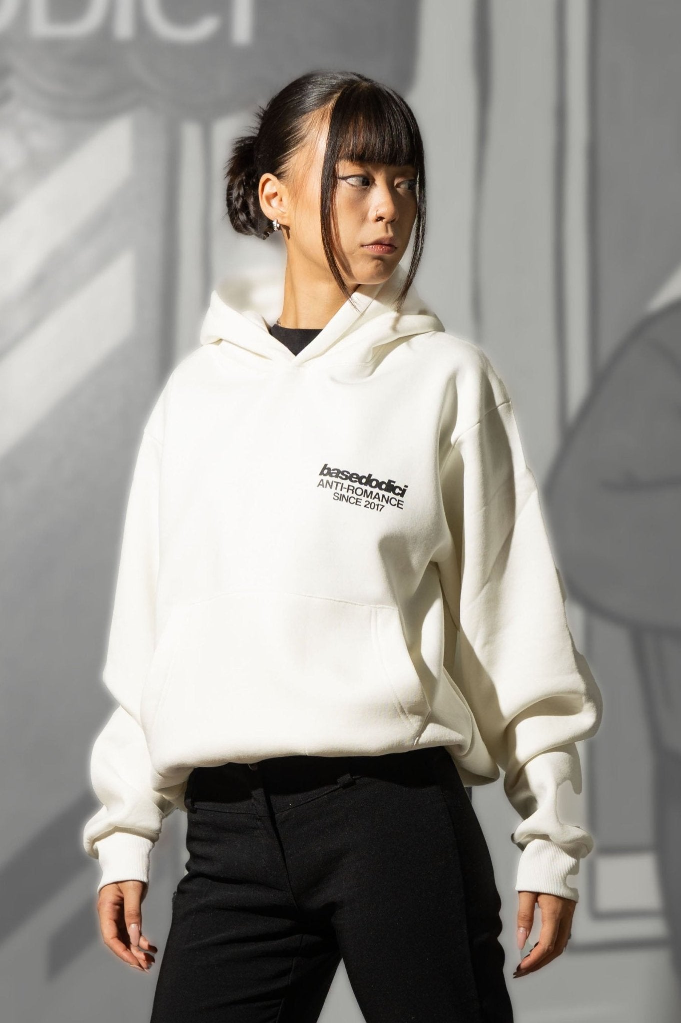 Hoodie "KILLED ROMANCE" White/Black - BASEDODICI®