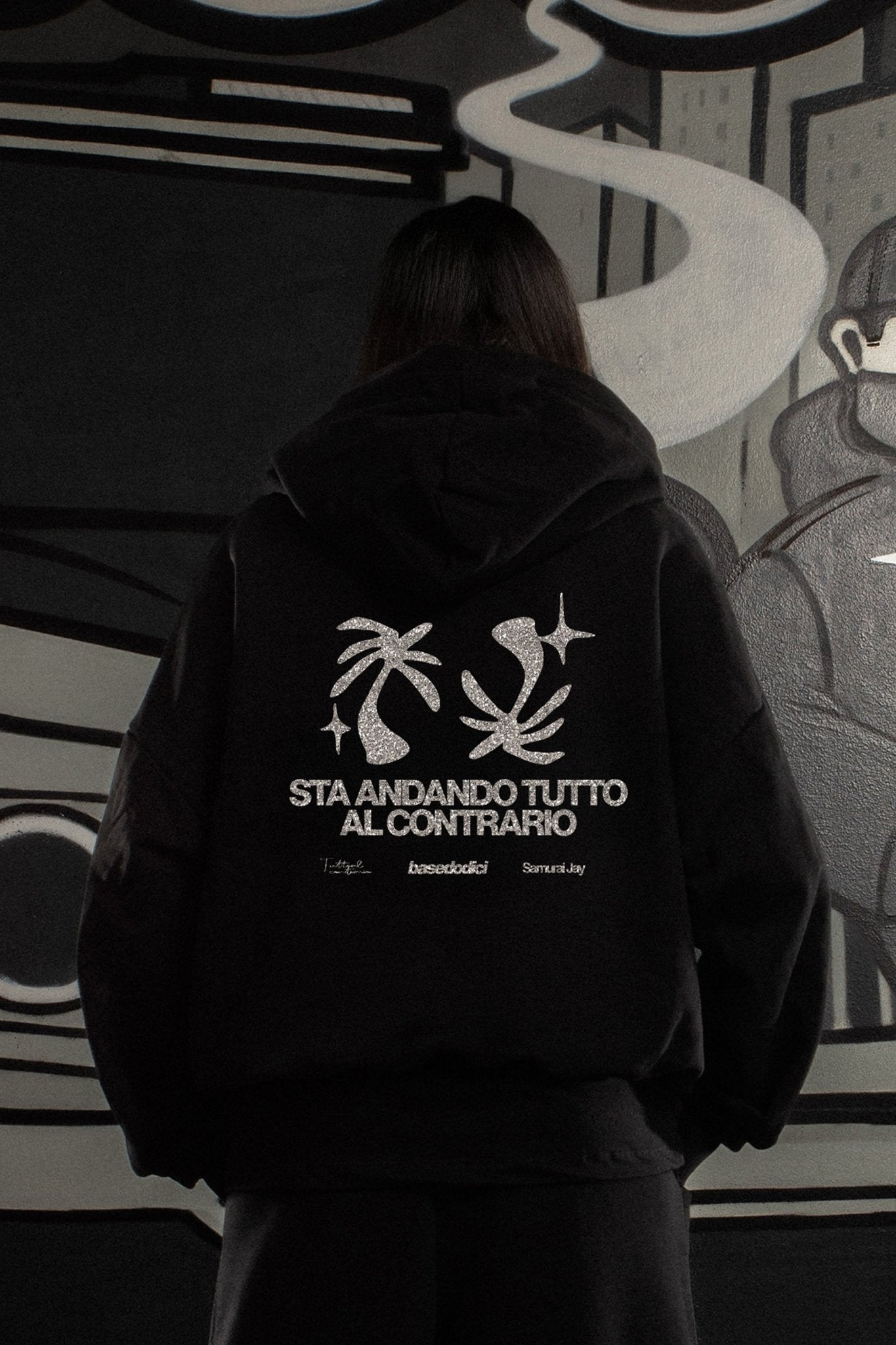Hoodie "SAMURAIJAYxBASEDODICI" TuttoSbagliato Black/Glitter - BASEDODICI®