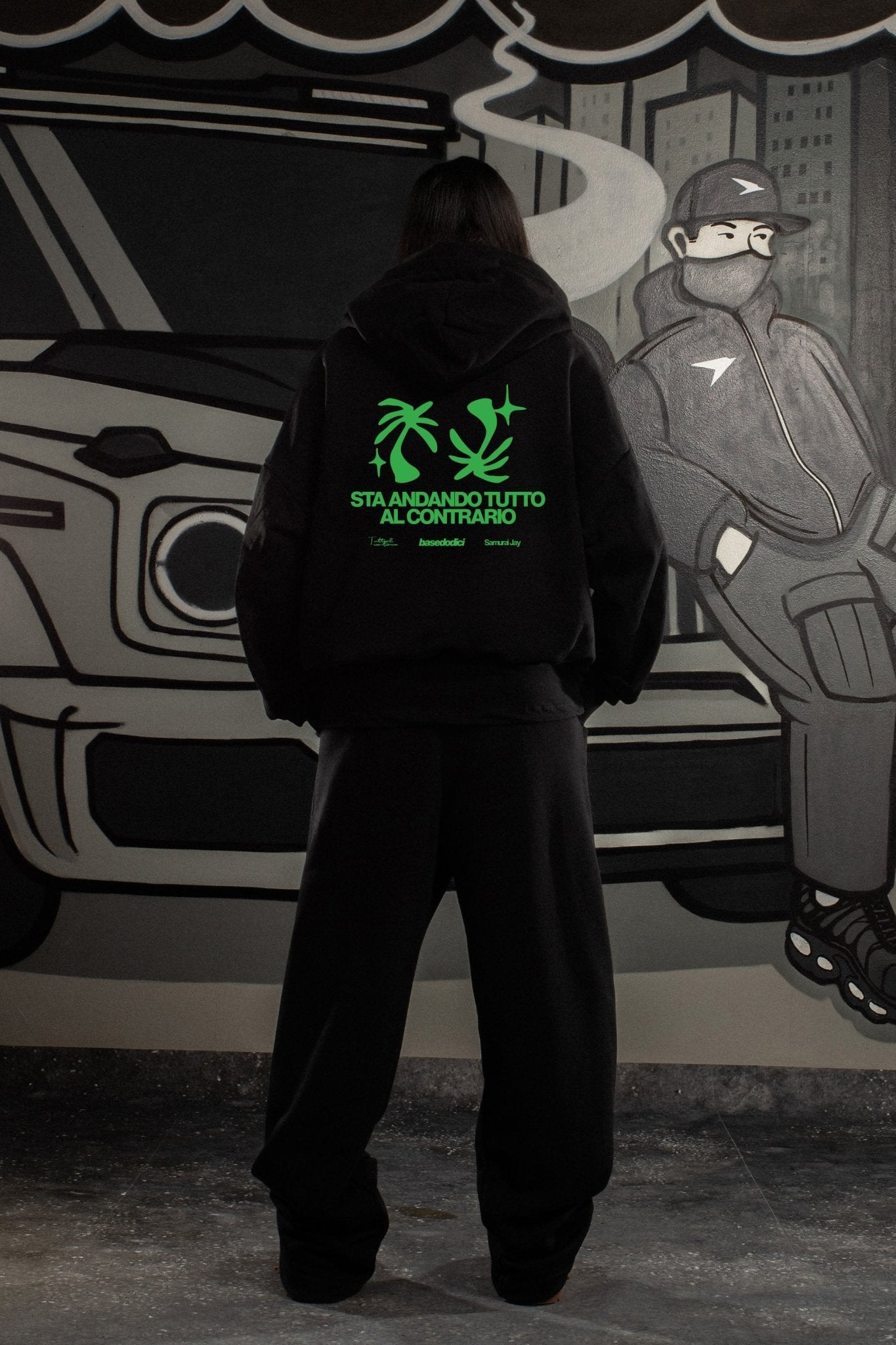 Hoodie "SAMURAIJAYxBASEDODICI" TuttoSbagliato Black/Green - BASEDODICI®