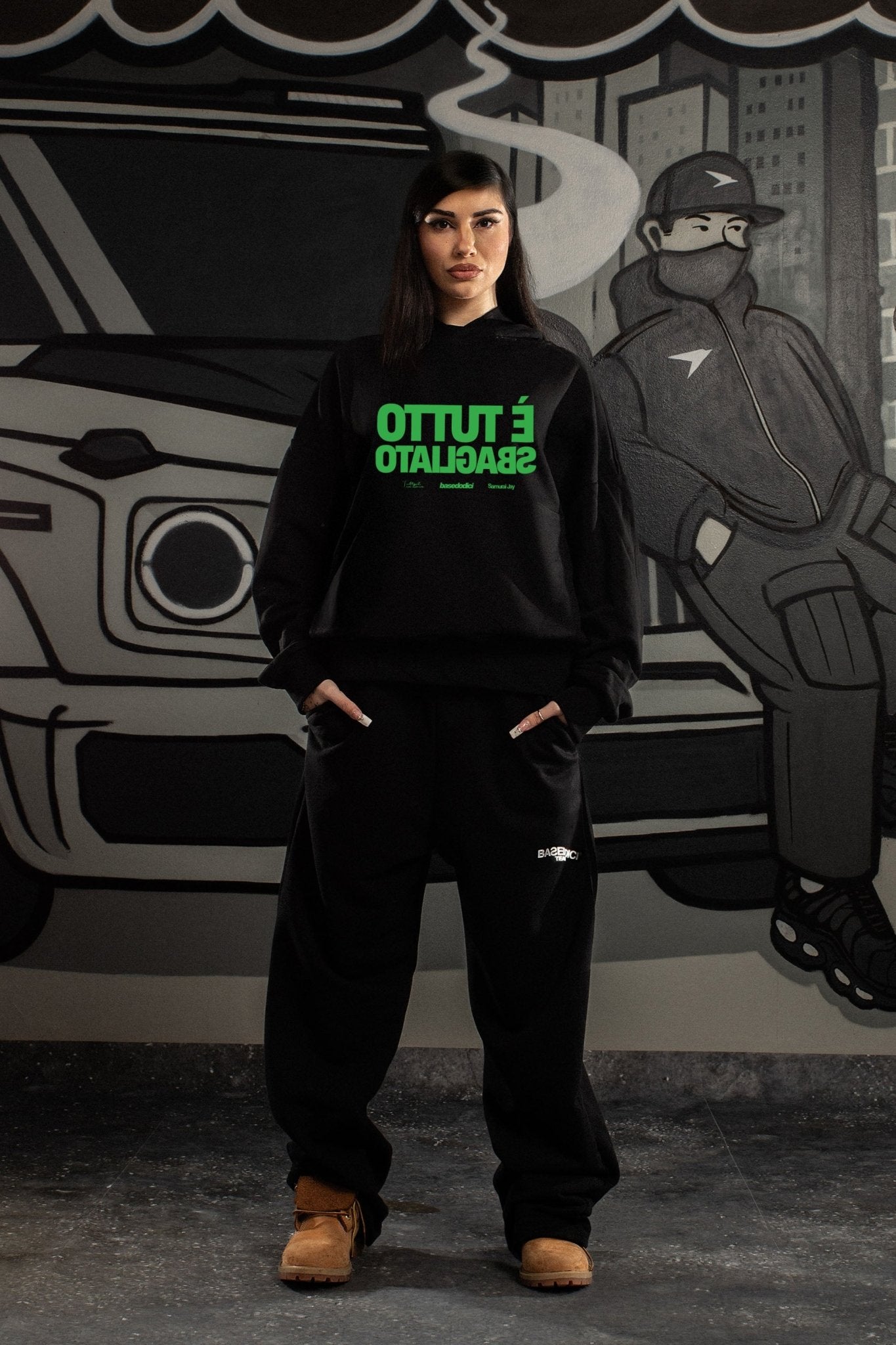 Hoodie "SAMURAIJAYxBASEDODICI" TuttoSbagliato Black/Green - BASEDODICI®