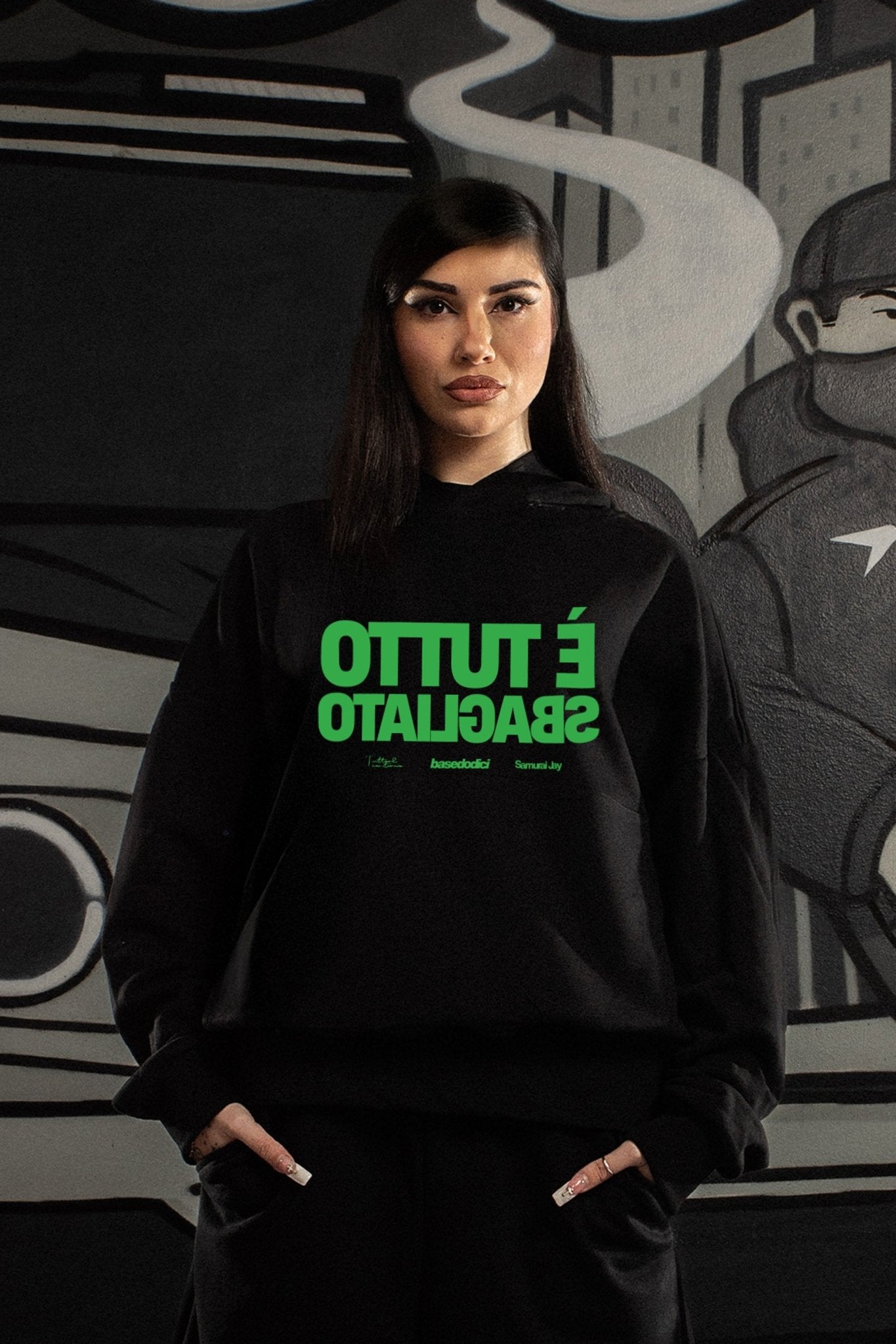 Hoodie "SAMURAIJAYxBASEDODICI" TuttoSbagliato Black/Green - BASEDODICI®