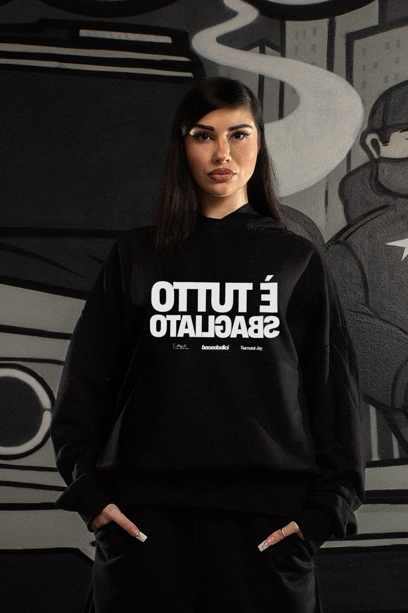 Hoodie "SAMURAIJAYxBASEDODICI" TuttoSbagliato Black/White - BASEDODICI®