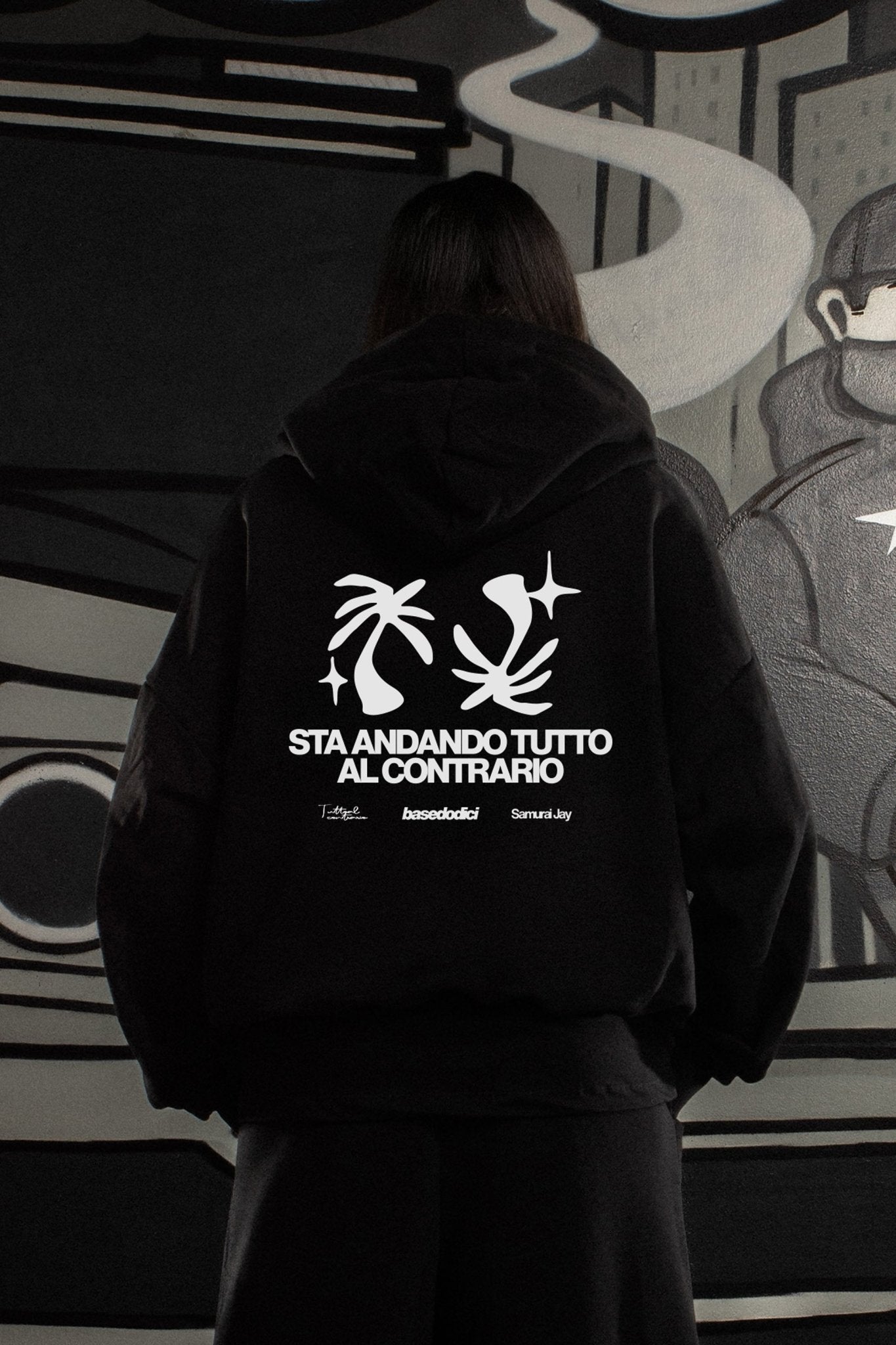 Hoodie "SAMURAIJAYxBASEDODICI" TuttoSbagliato Black/White - BASEDODICI®