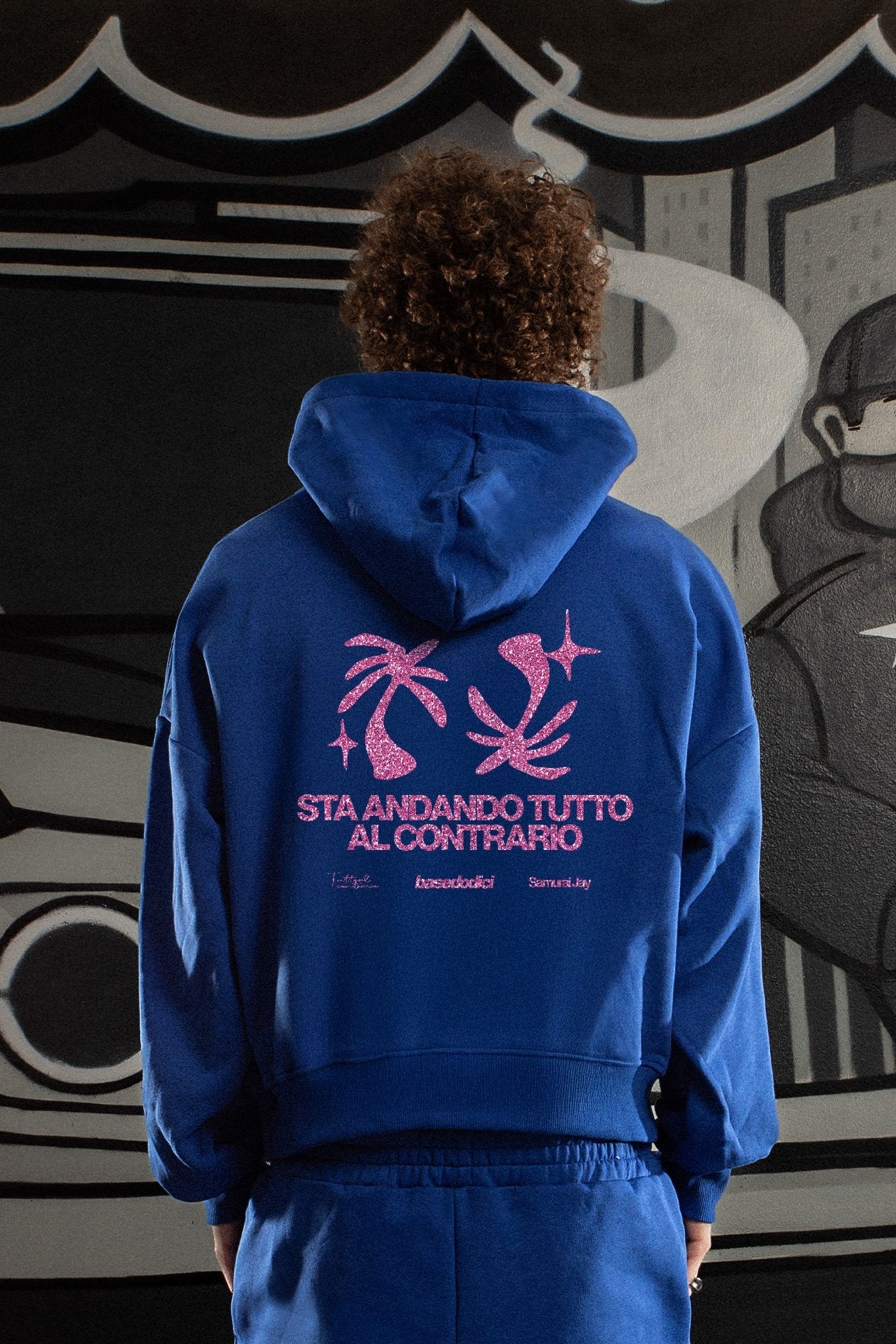 Hoodie "SAMURAIJAYxBASEDODICI" TuttoSbagliato Blue/GlitterPink - BASEDODICI®