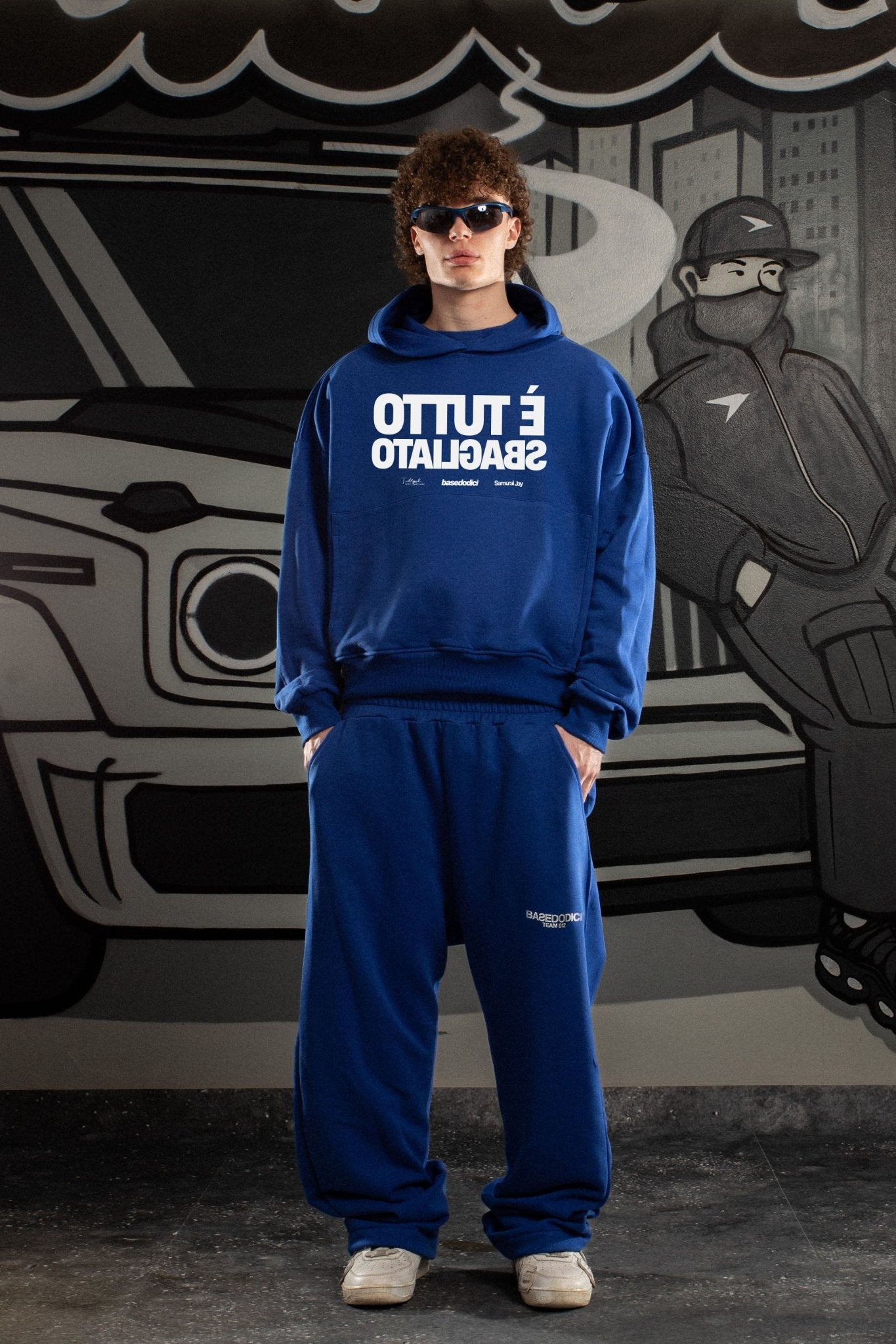 Hoodie "SAMURAIJAYxBASEDODICI" TuttoSbagliato Blue/White - BASEDODICI®