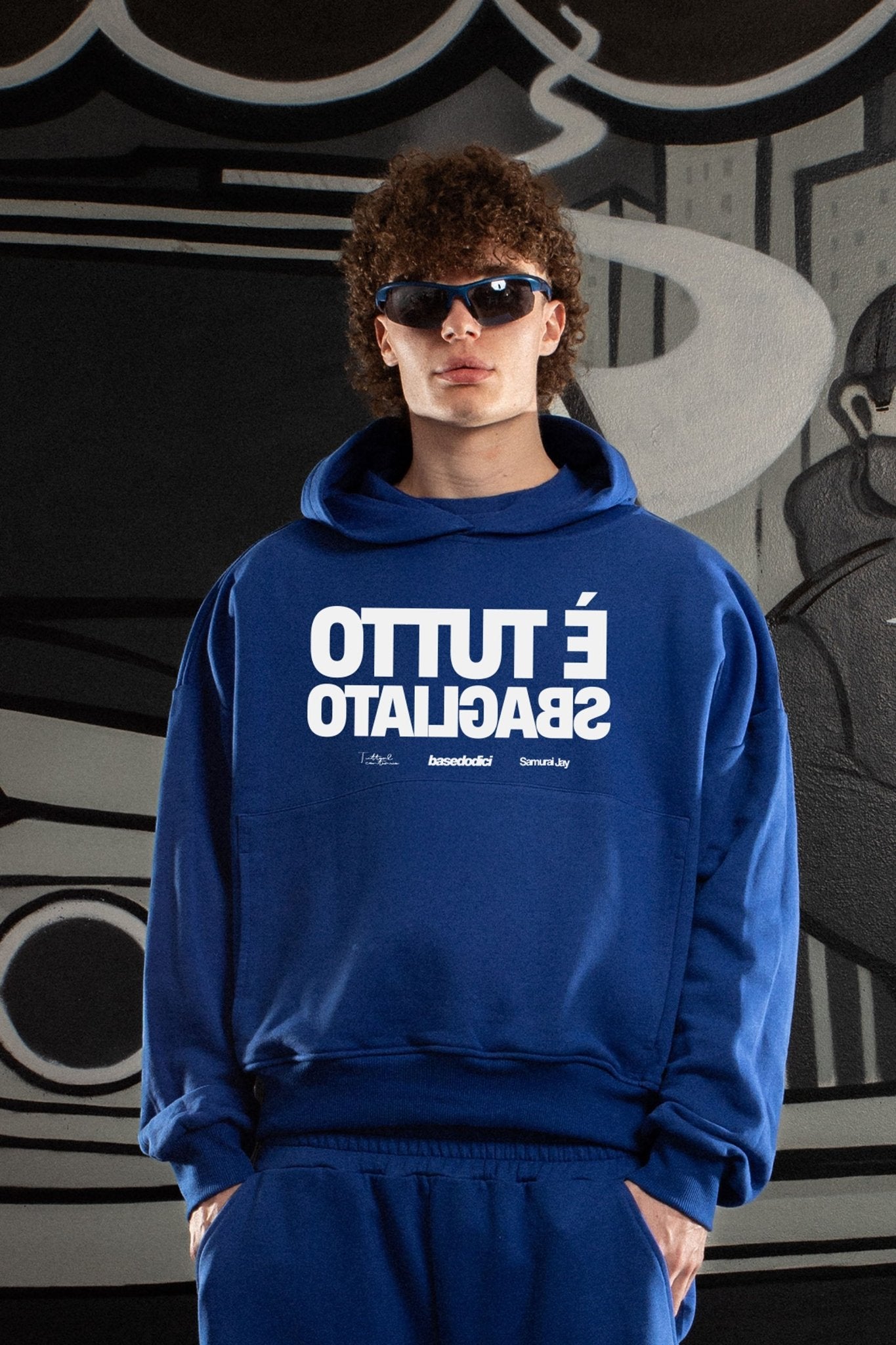 Hoodie "SAMURAIJAYxBASEDODICI" TuttoSbagliato Blue/White - BASEDODICI®