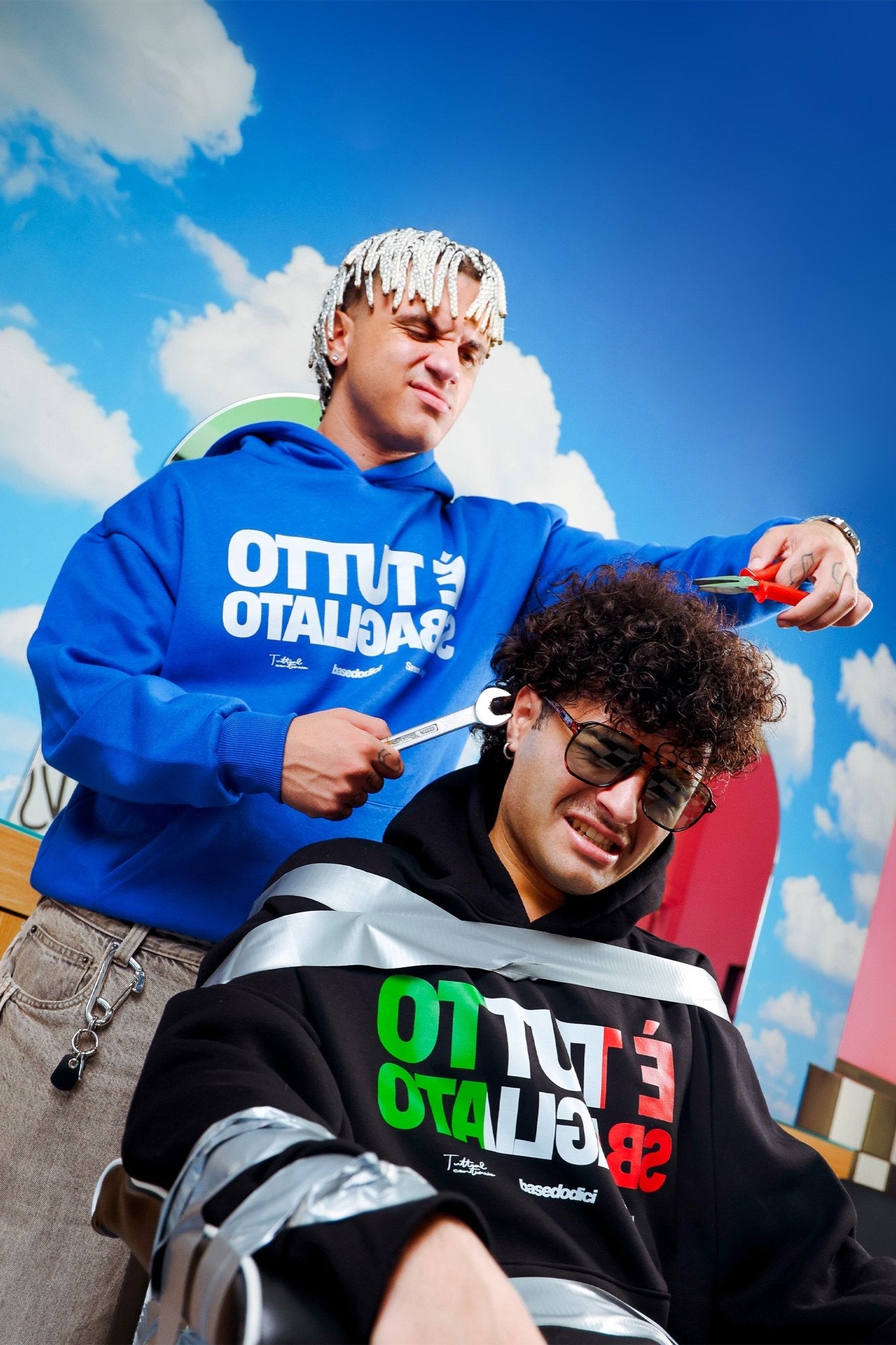 Hoodie "SAMURAIJAYxBASEDODICI" TuttoSbagliato Blue/White - BASEDODICI®