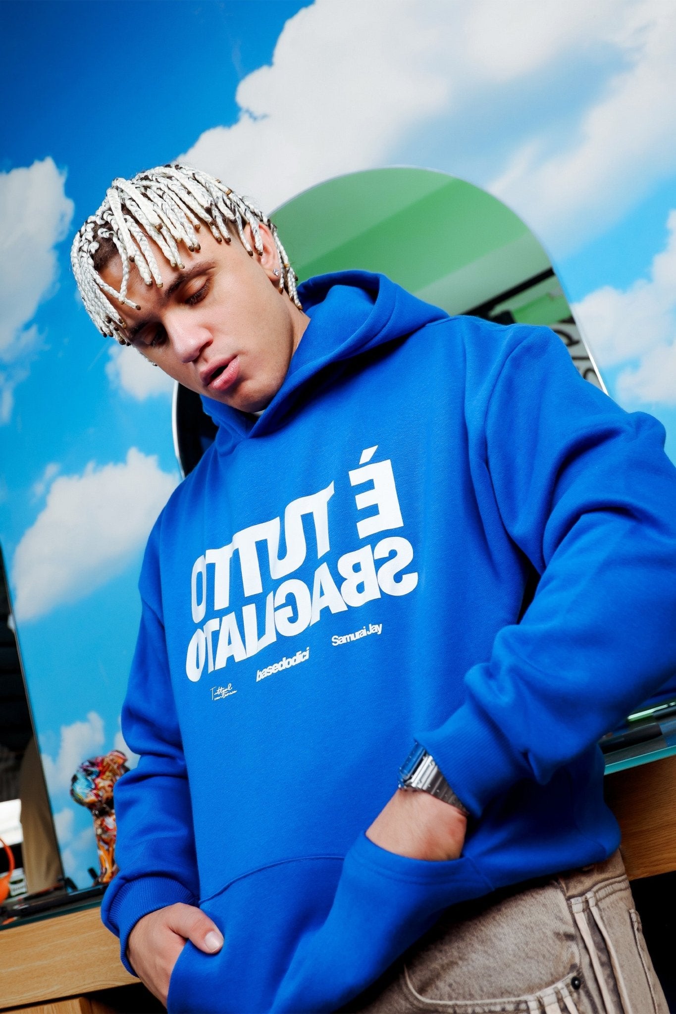 Hoodie "SAMURAIJAYxBASEDODICI" TuttoSbagliato Blue/White - BASEDODICI®