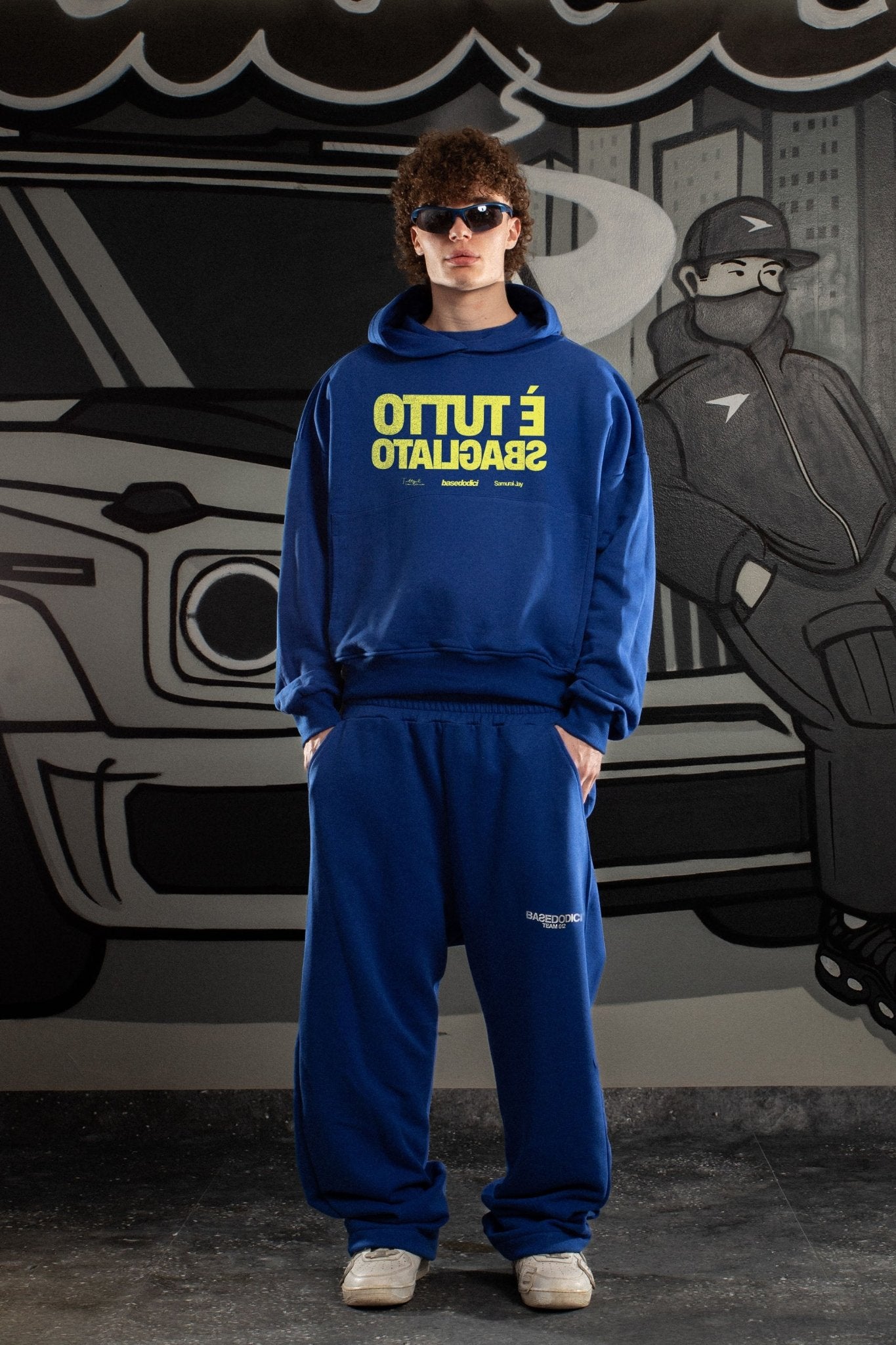 Hoodie "SAMURAIJAYxBASEDODICI" TuttoSbagliato Blue/Yellow - BASEDODICI®