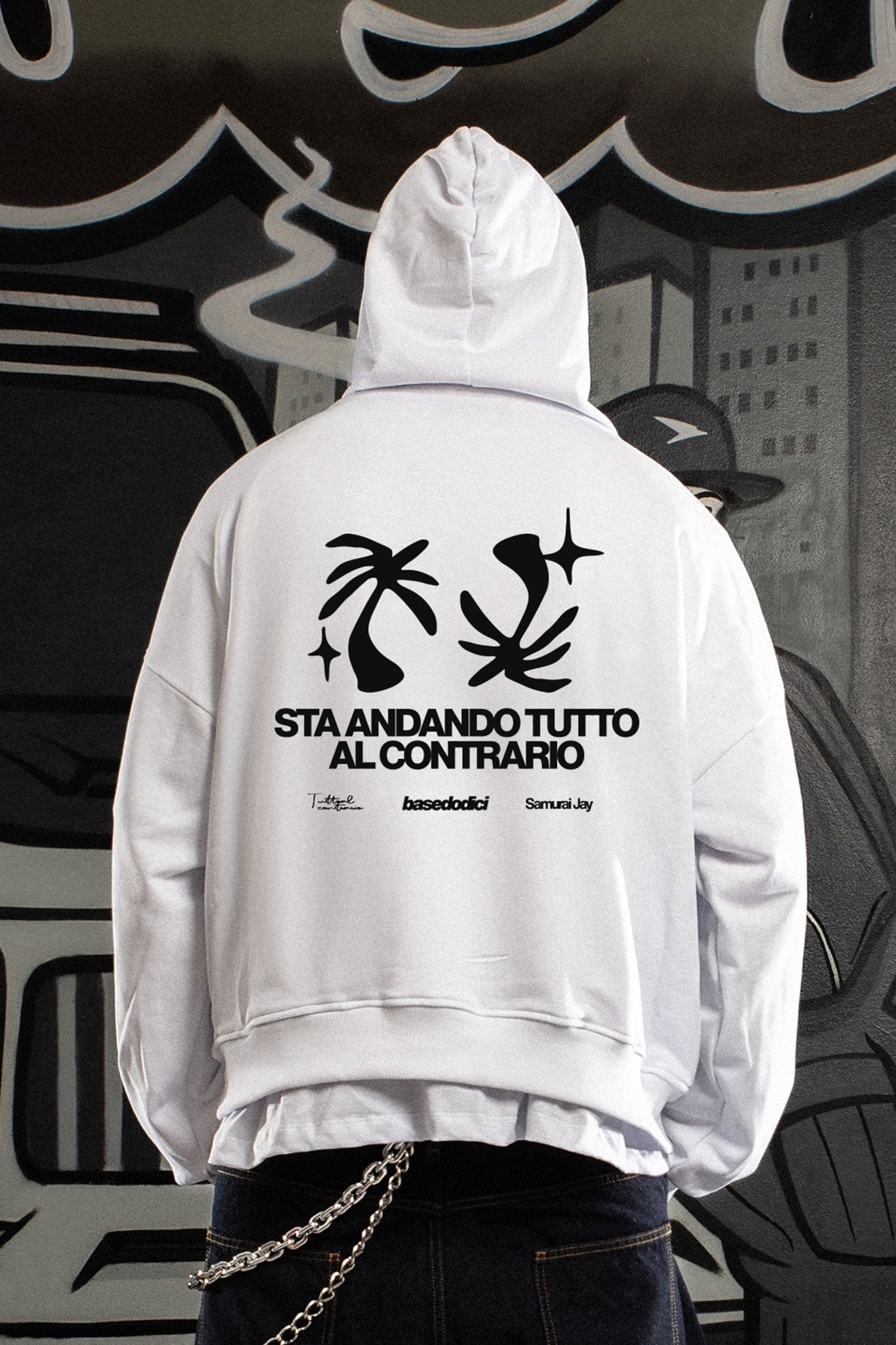 Hoodie "SAMURAIJAYxBASEDODICI" TuttoSbagliato White/Black - BASEDODICI®