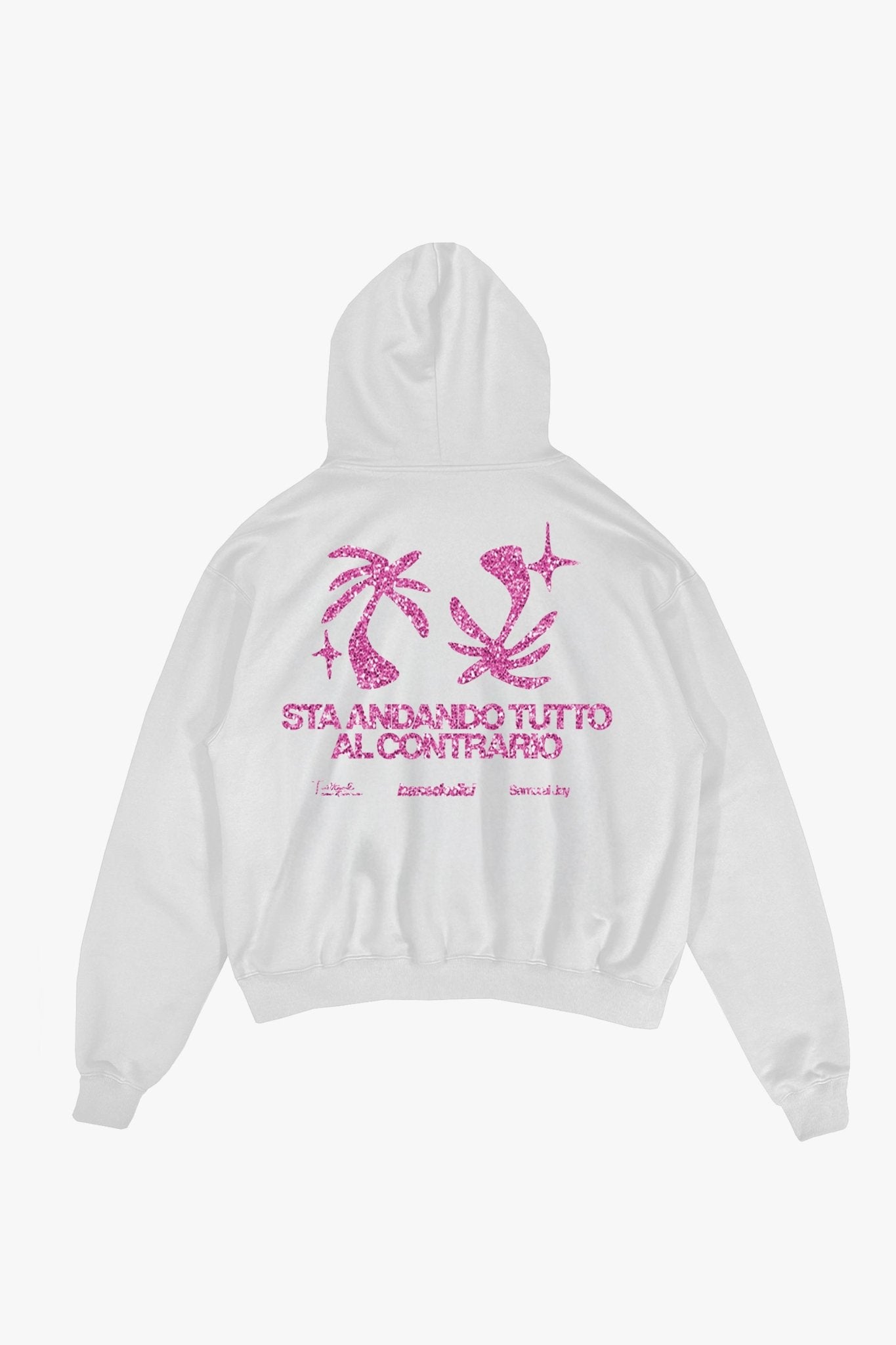 Hoodie "SAMURAIJAYxBASEDODICI" TuttoSbagliato White/GlitterPink - BASEDODICI®