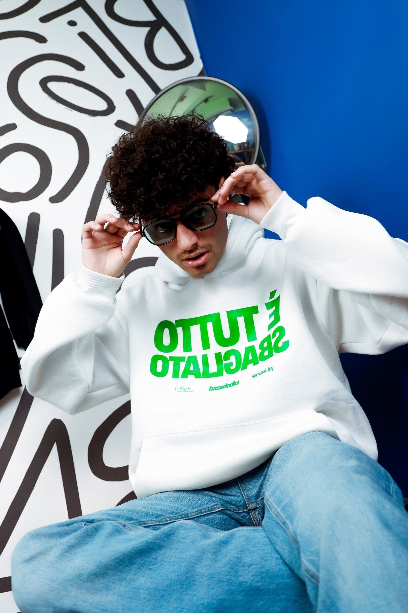 Hoodie "SAMURAIJAYxBASEDODICI" TuttoSbagliato White/Green - BASEDODICI®