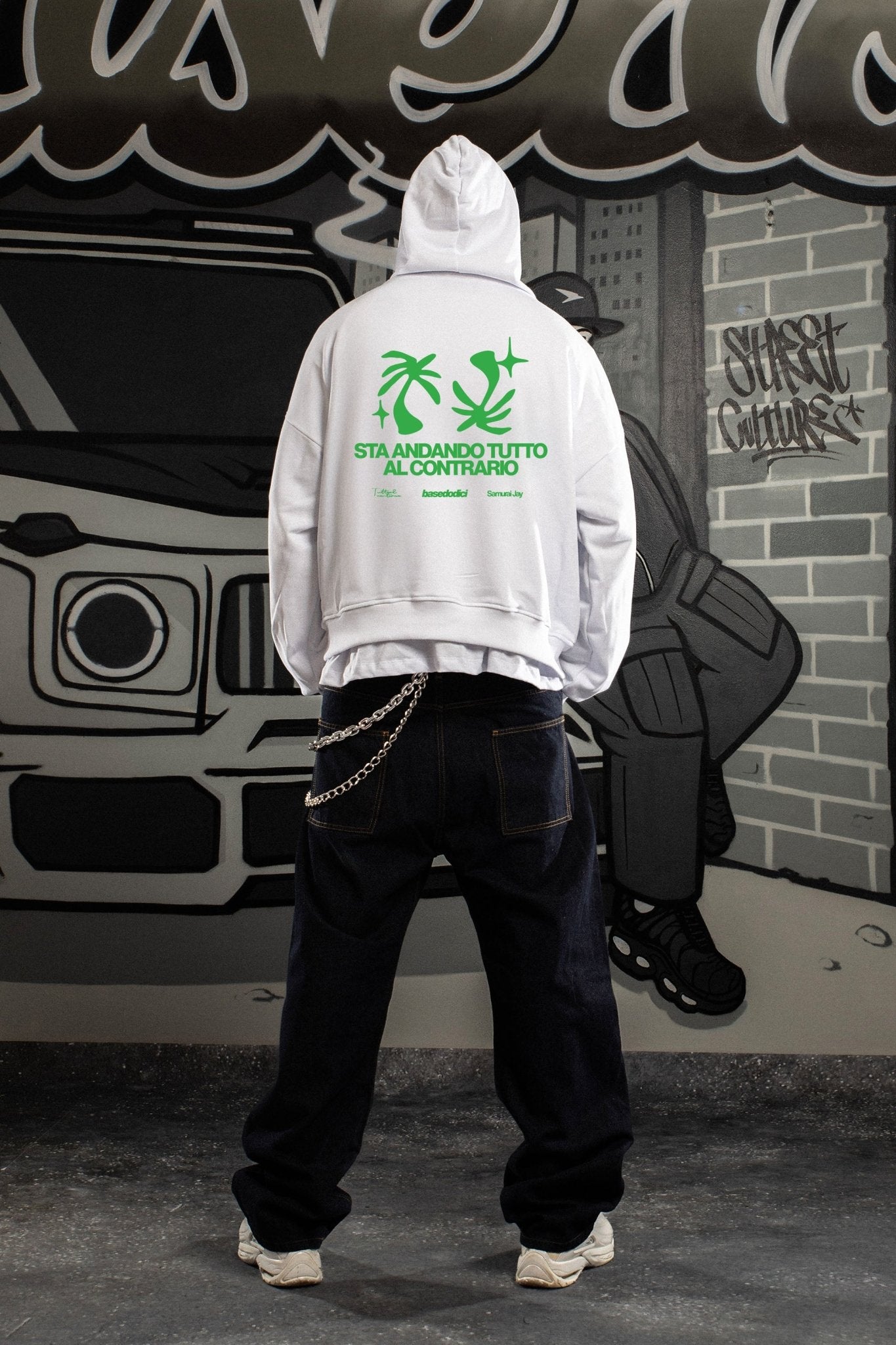 Hoodie "SAMURAIJAYxBASEDODICI" TuttoSbagliato White/Green - BASEDODICI®