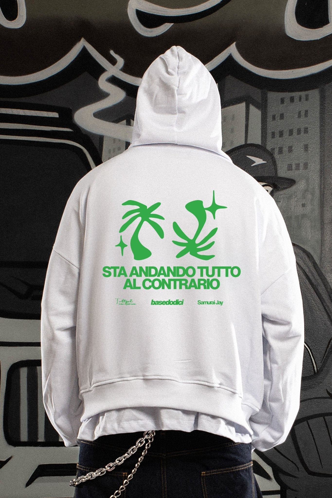 Hoodie "SAMURAIJAYxBASEDODICI" TuttoSbagliato White/Green - BASEDODICI®