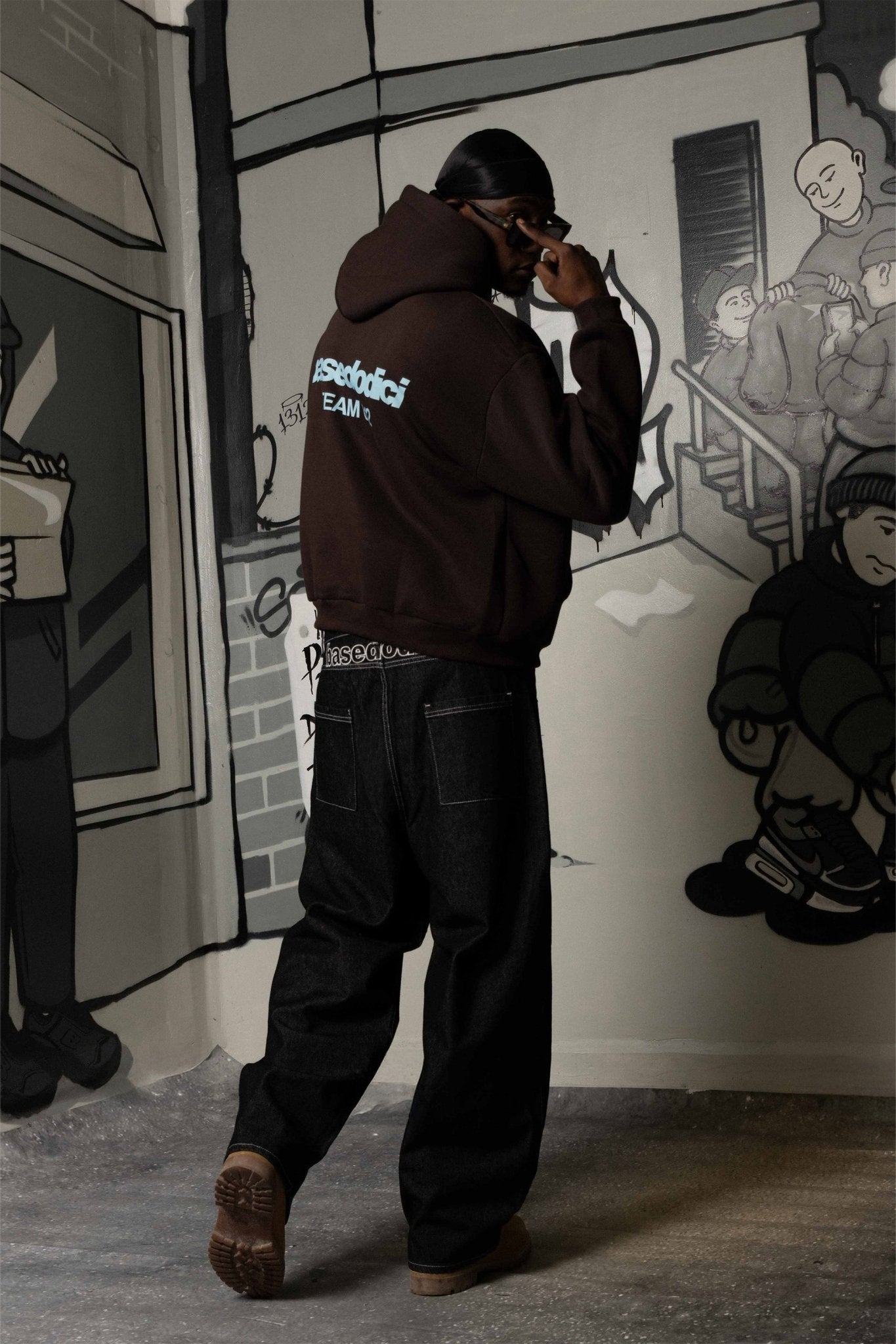 Hoodie "TEAM012" Back Logo Brown/Azure - BASEDODICI®
