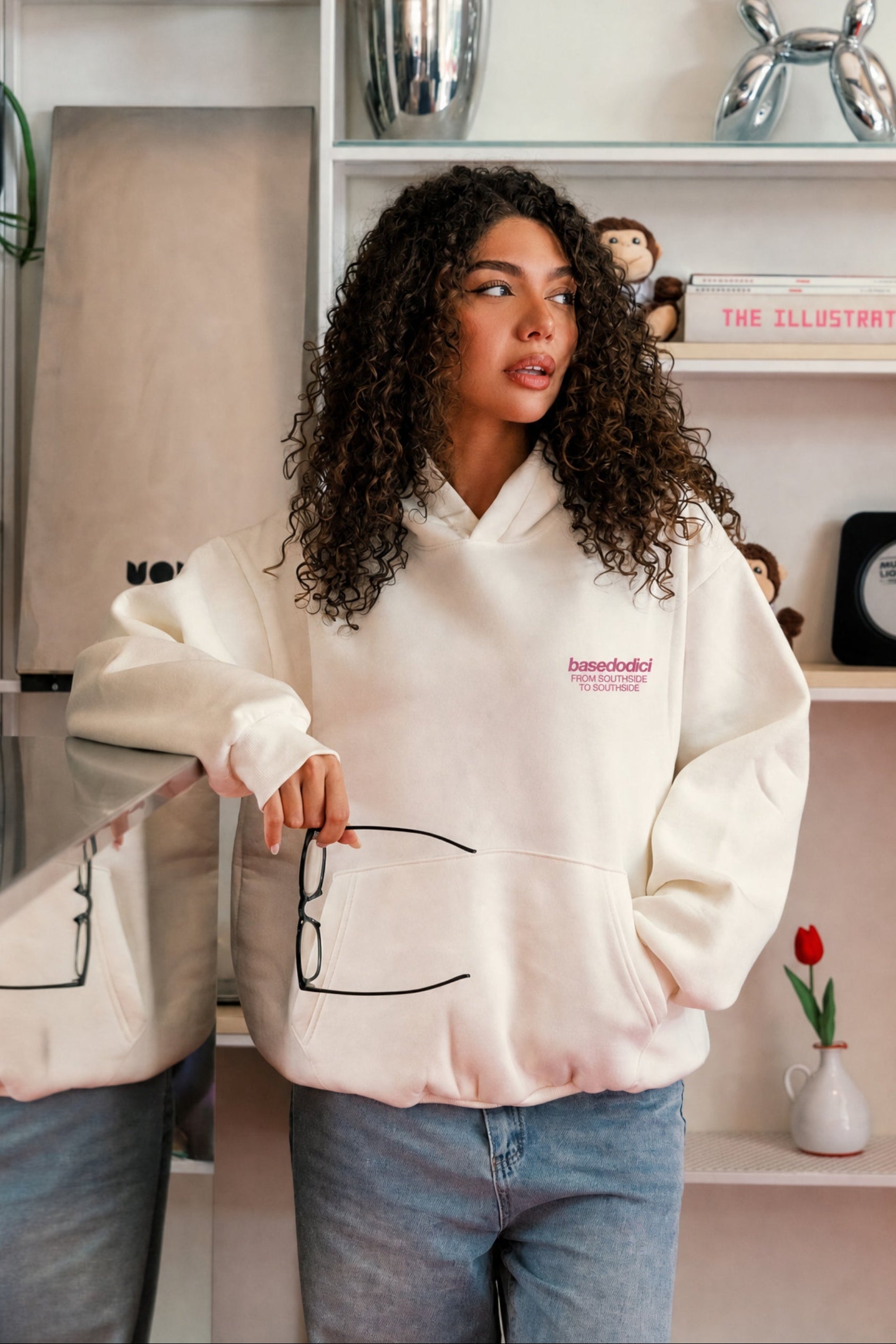Hoodie "AMMO" CHI'T'SAP White/Glitter Bubble Pink