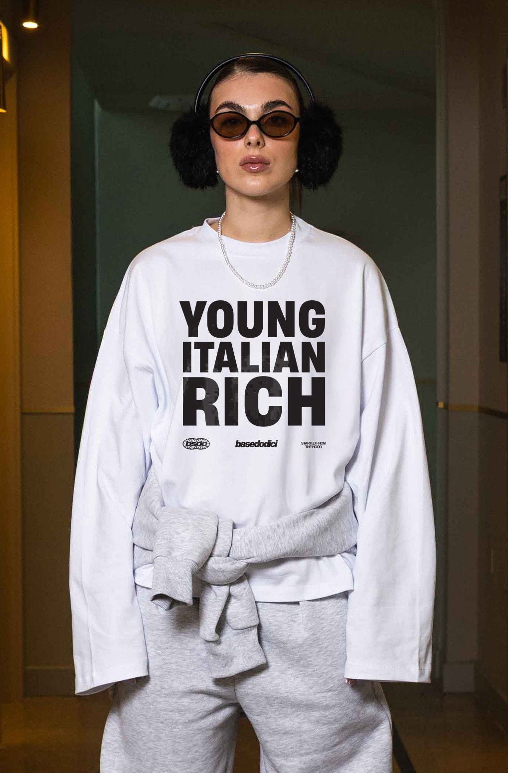 Longsleeve "WORLD TOUR" Italian Rich White - BASEDODICI®