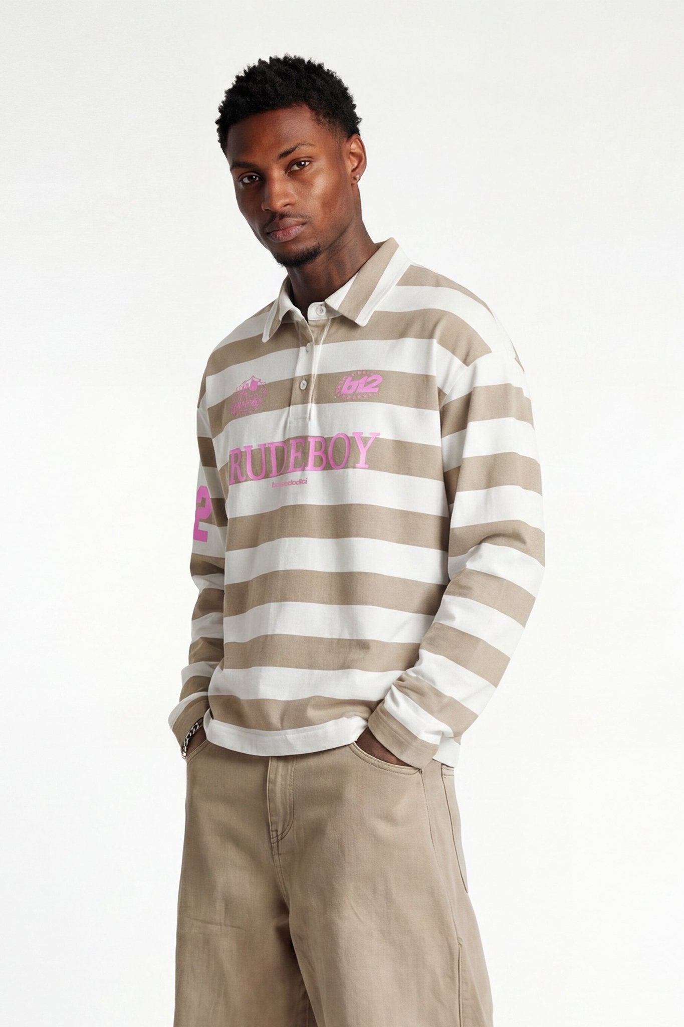 Polo Longsleeve "FOR DREAMERS" Rudeboy Stripe Beige - BASEDODICI®