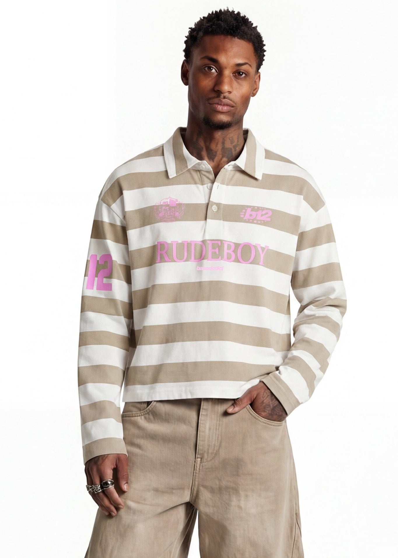 Polo Longsleeve "FOR DREAMERS" Rudeboy Stripe Beige - BASEDODICI®