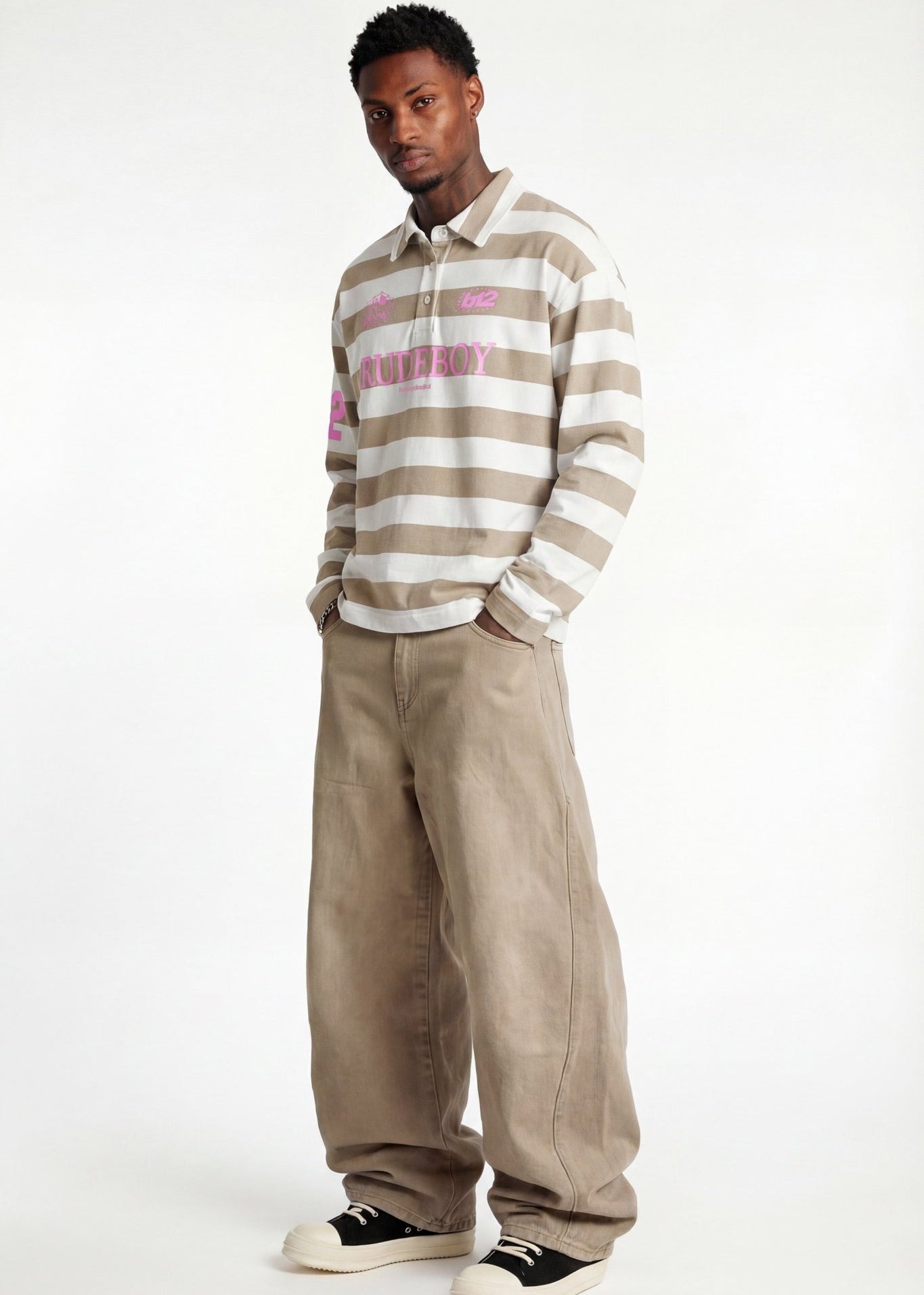 Polo Longsleeve "FOR DREAMERS" Rudeboy Stripe Beige - BASEDODICI®