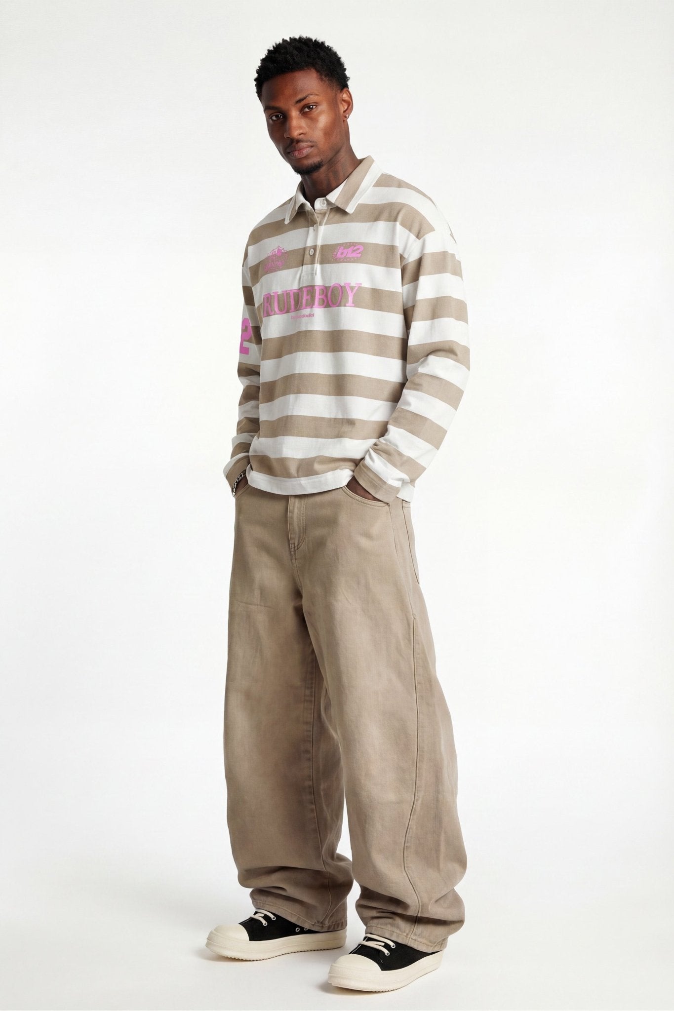 Polo Longsleeve "FOR DREAMERS" Rudeboy Stripe Beige - BASEDODICI®