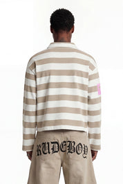 Polo Longsleeve "FOR DREAMERS" Rudeboy Stripe Beige - BASEDODICI®