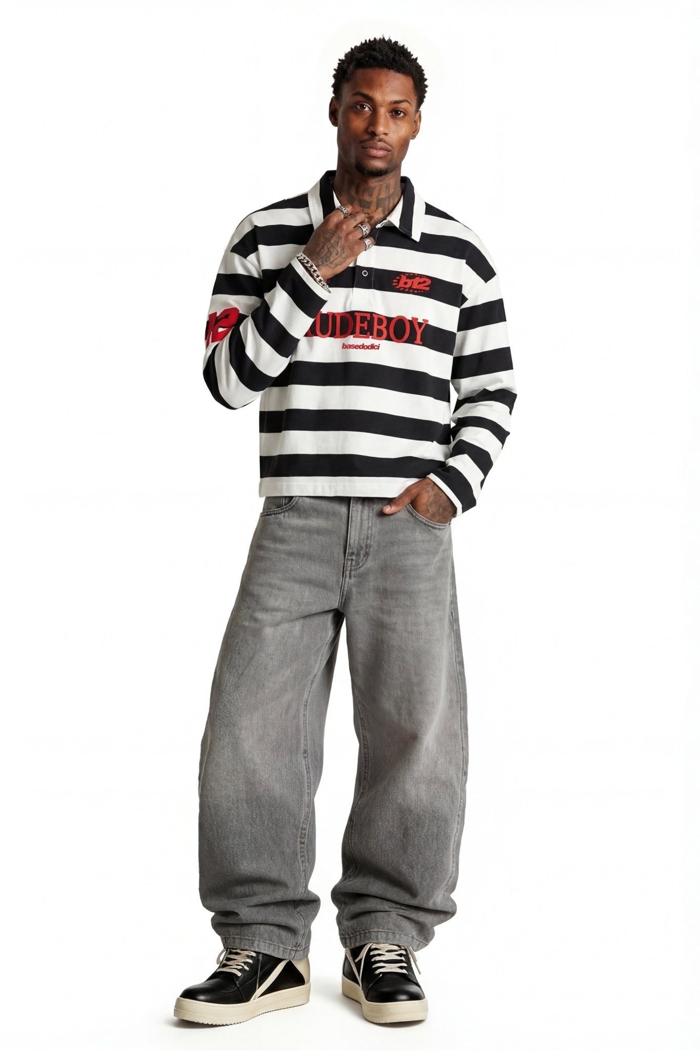 Polo Longsleeve "FOR DREAMERS" Rudeboy Stripe Black - BASEDODICI®
