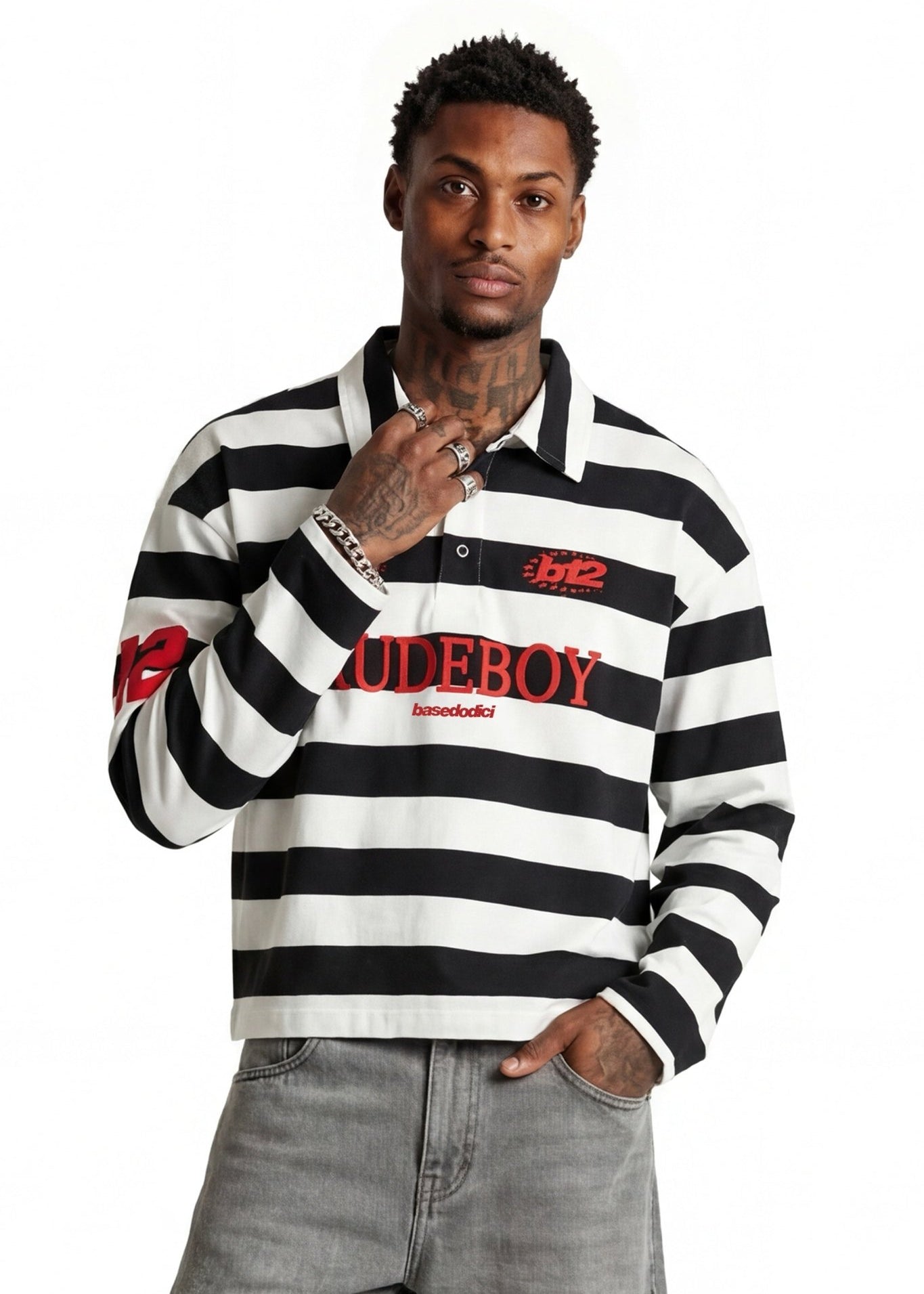 Polo Longsleeve "FOR DREAMERS" Rudeboy Stripe Black - BASEDODICI®