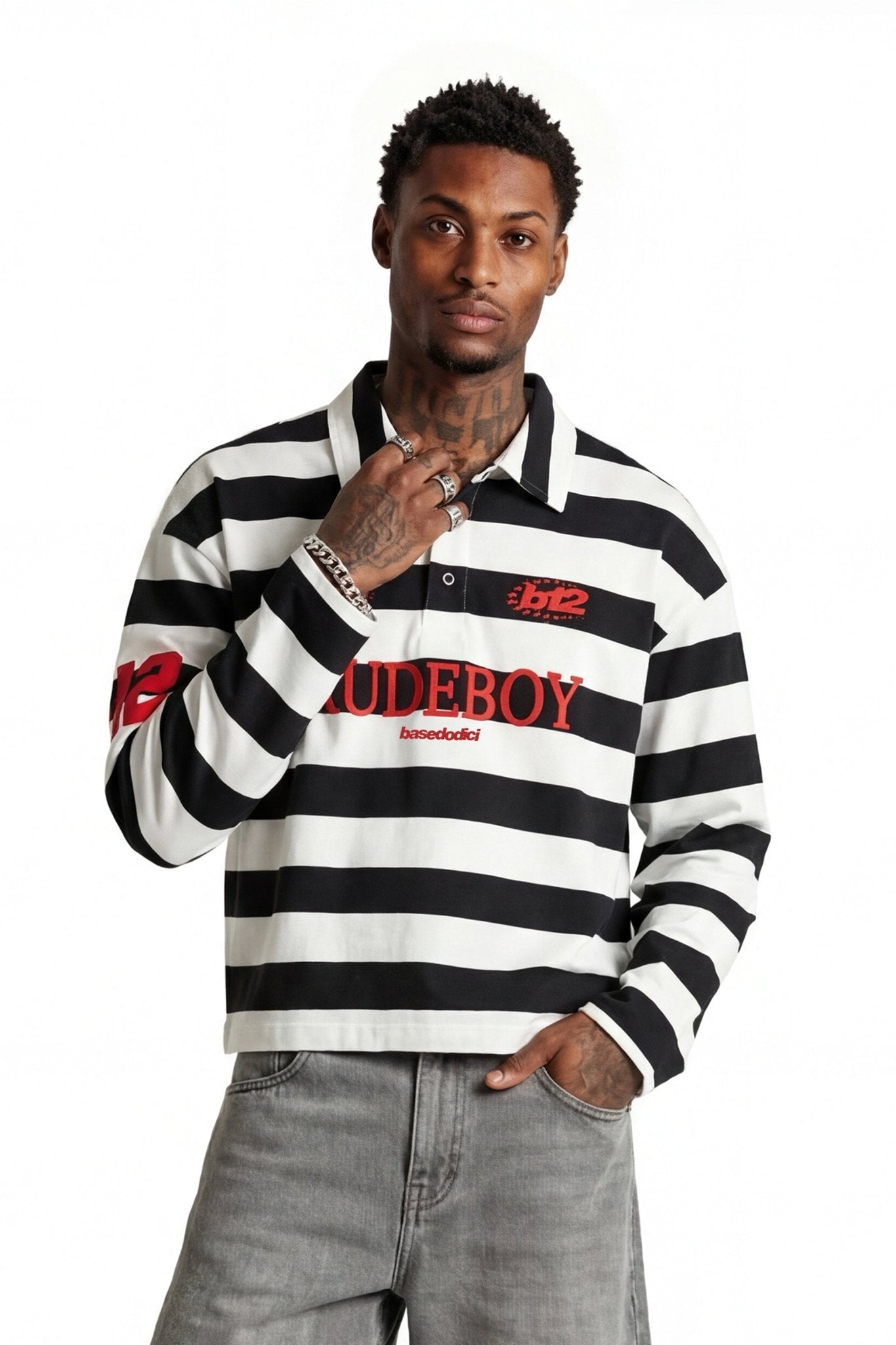 Polo Longsleeve "FOR DREAMERS" Rudeboy Stripe Black - BASEDODICI®