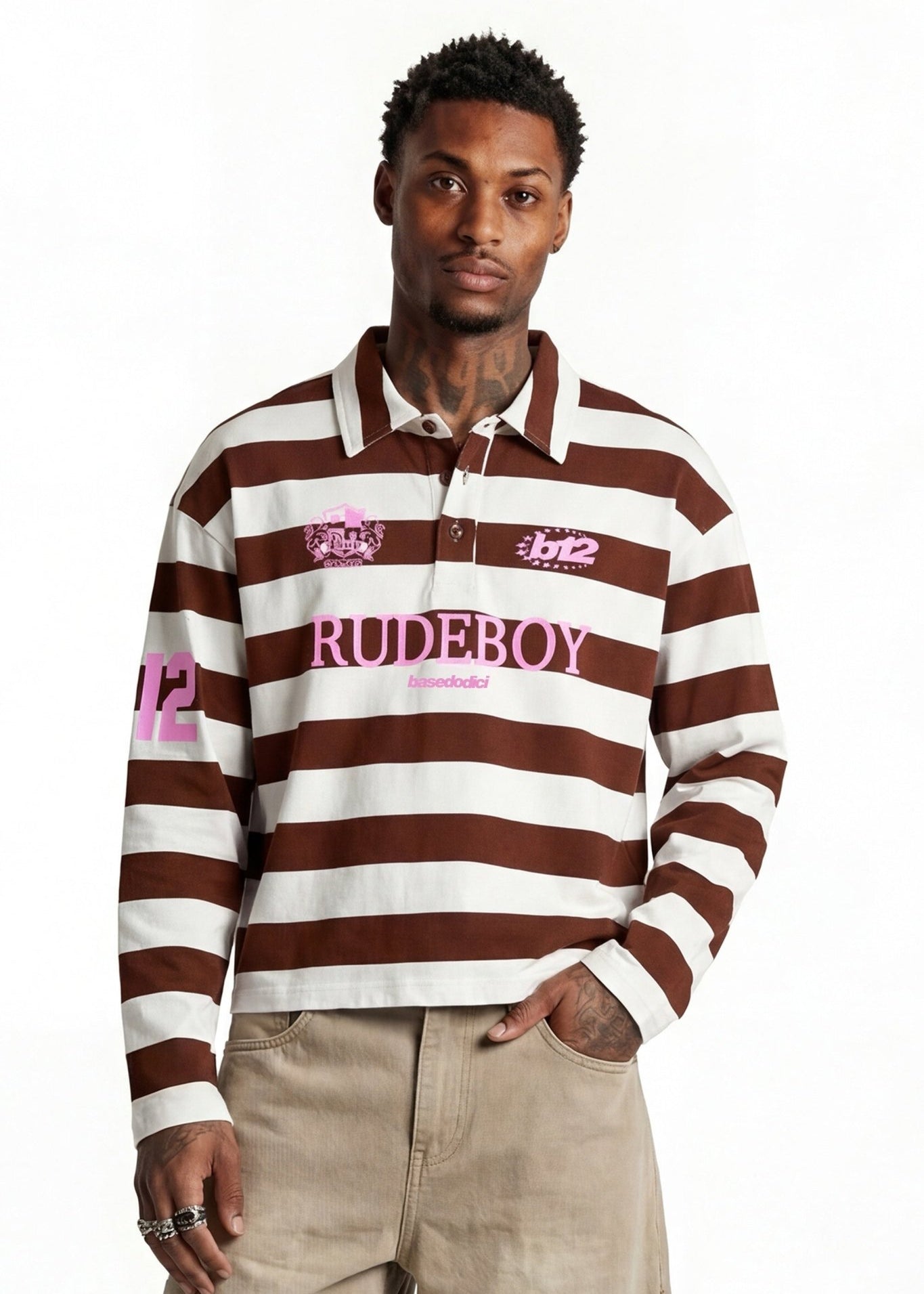Polo Longsleeve "FOR DREAMERS" Rudeboy Stripe Brown - BASEDODICI®