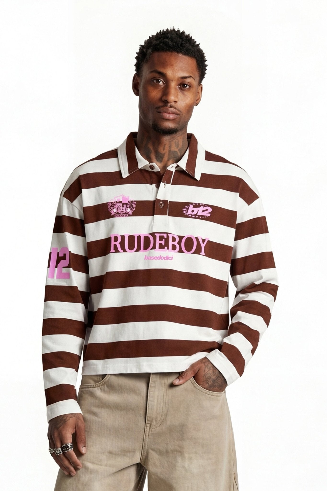 Polo Longsleeve "FOR DREAMERS" Rudeboy Stripe Brown - BASEDODICI®