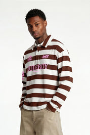 Polo Longsleeve "FOR DREAMERS" Rudeboy Stripe Brown - BASEDODICI®