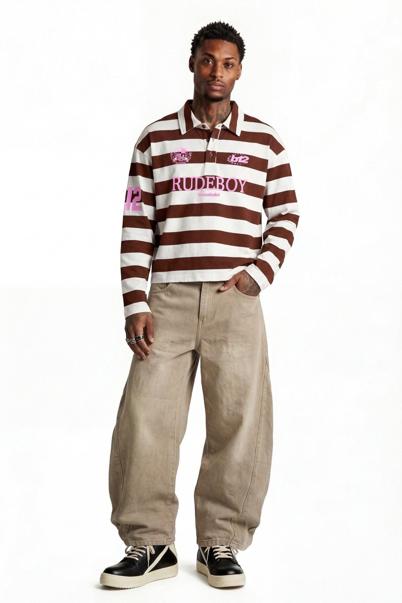 Polo Longsleeve "FOR DREAMERS" Rudeboy Stripe Brown - BASEDODICI®