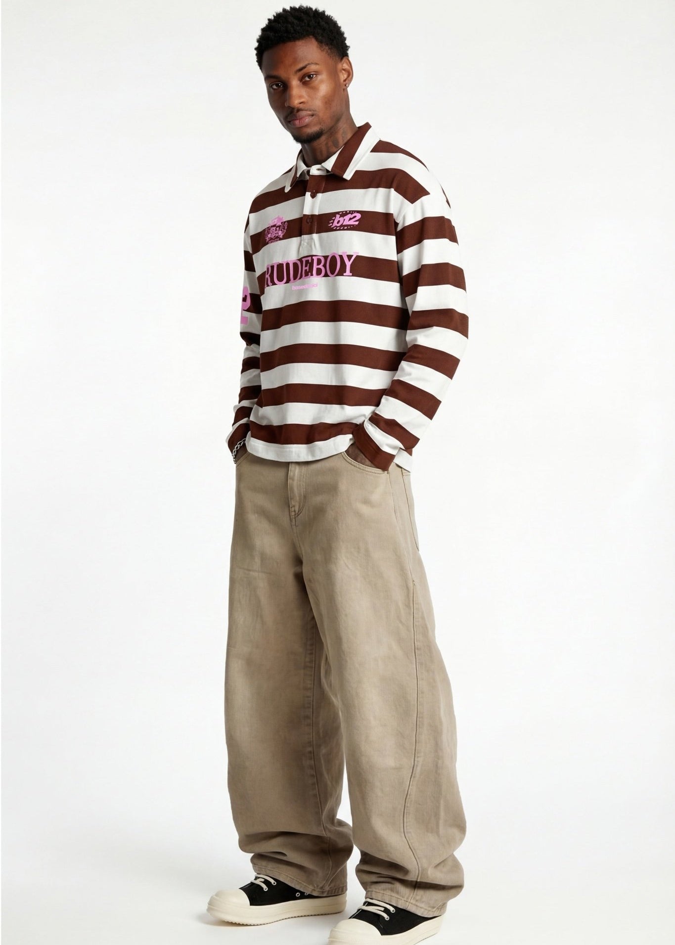 Polo Longsleeve "FOR DREAMERS" Rudeboy Stripe Brown - BASEDODICI®