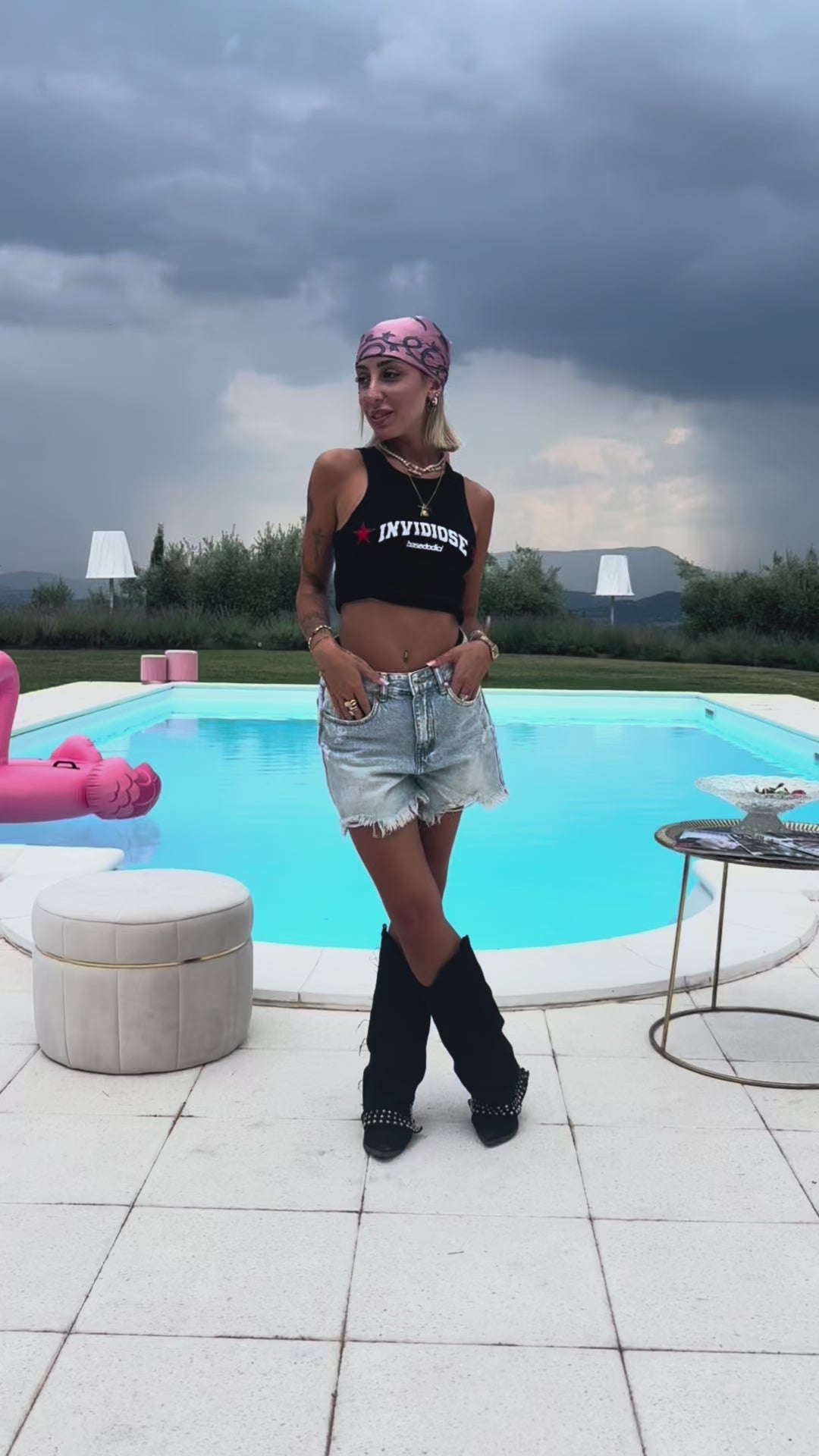 Shorts Denim “DIVA” Invidiose Light Blue/Glitter Pink