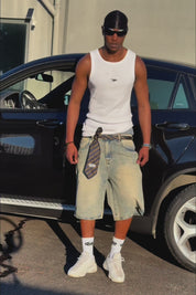 Jorts “CRUEL SEASON” Back Logo Vintage Washed