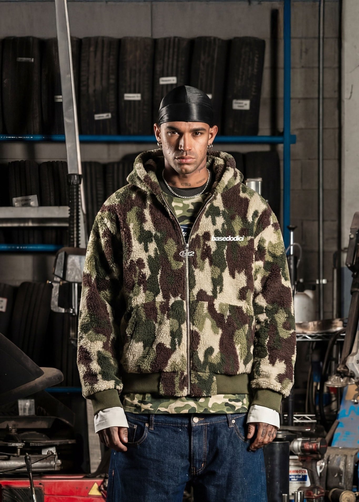 Sherpa Zip Jacket "DETROIT" Camo Green - BASEDODICI®