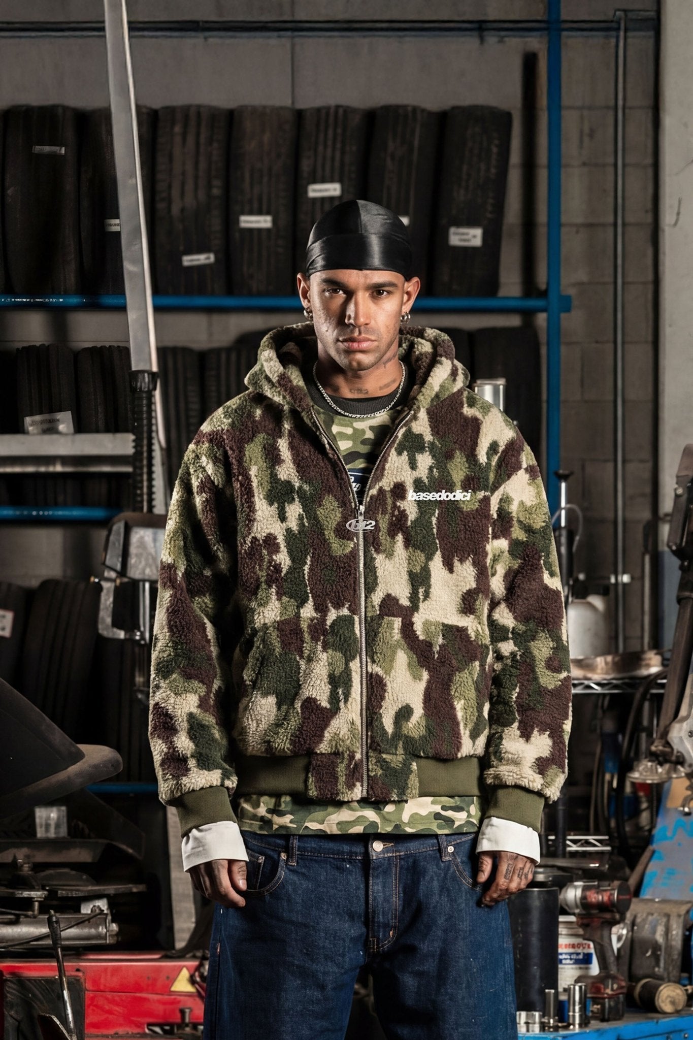 Sherpa Zip Jacket "DETROIT" Camo Green - BASEDODICI®