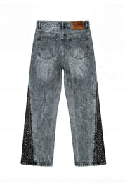 Side Zip Denim "RUDE DIAMOND" Rhinestones Stone Washed - BASEDODICI®