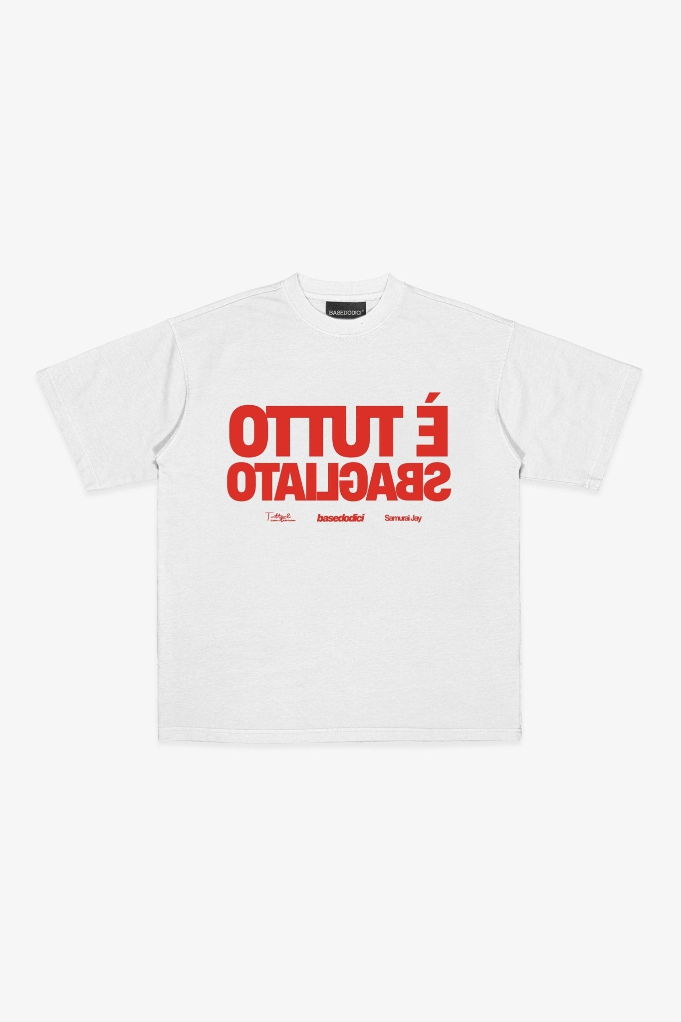 T-Shirt "SAMURAIJAYxBASEDODICI" TuttoSbagliato White/Red - BASEDODICI®
